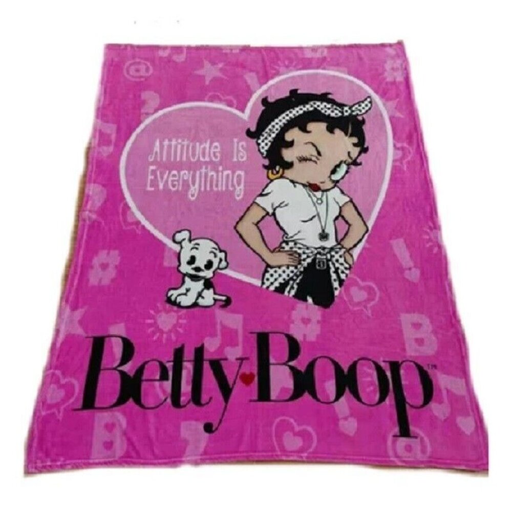 New Betty Boop Attitude Plush Fleece Throw Gift Blanket Cartoon Pudgy Heart Pink - Picture 2 of 3
